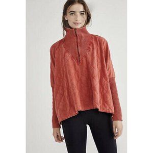 NEW FREE PEOPLE ONE SHILOH OVERSIZED 1/2 ZIP PULLOVER SWEATSHIRT RED SZ M Z488-1